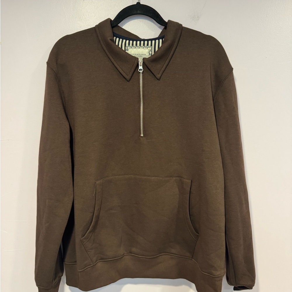 Men's Brown Denim & Flower Ricky Singh‎ Half-Zip Sweater